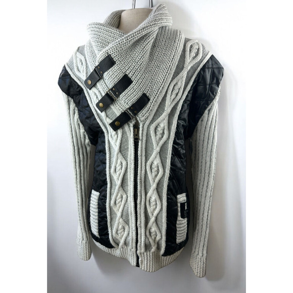 LCR Chunky Knit Thick Cardigan Sweater Jacket Large Cable Knit Ribbed Buckle - Picture 7 of 13